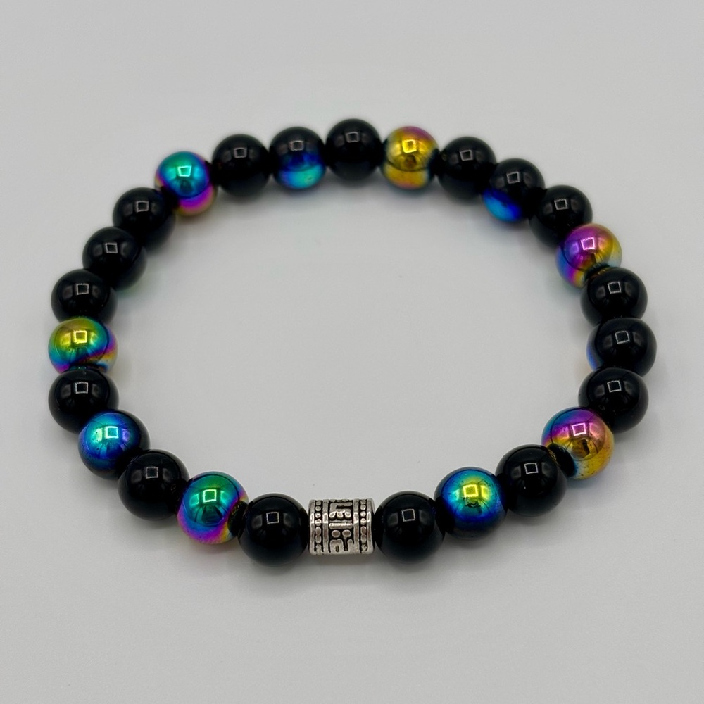 Rainbow and Black Jasper Beaded Gemstone Bracelet